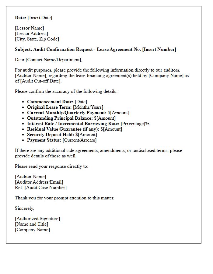 Standard Lease Finance Audit Confirmation Letter