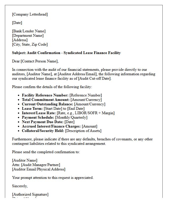 Syndicated Lease Finance Audit Confirmation Letter