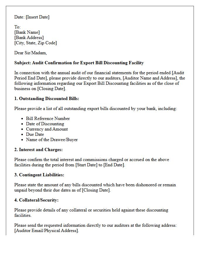 Export Bill Discounting Audit Confirmation Letter