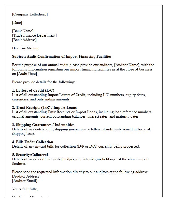 Import Financing Facility Audit Confirmation Letter