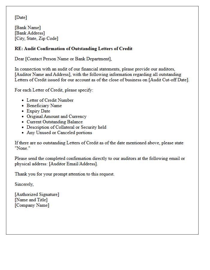 Outstanding Letter of Credit Audit Confirmation Letter