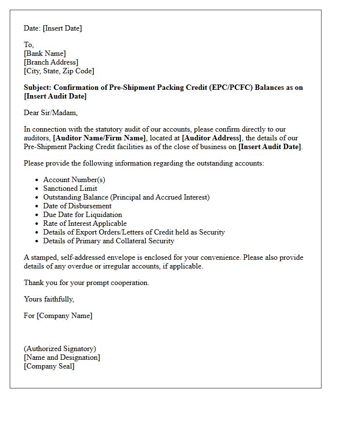 Pre-Shipment Packing Credit Audit Confirmation Letter