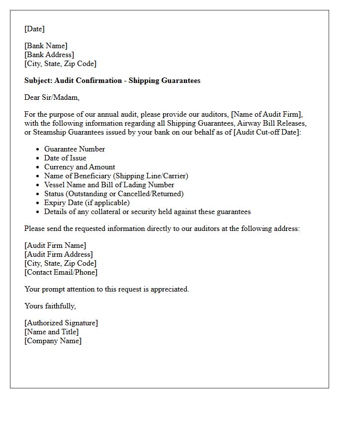 Shipping Guarantee Audit Confirmation Letter