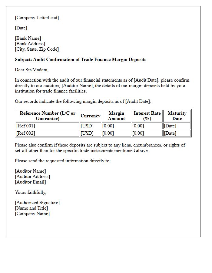 Trade Finance Margin Deposit Audit Confirmation Letter