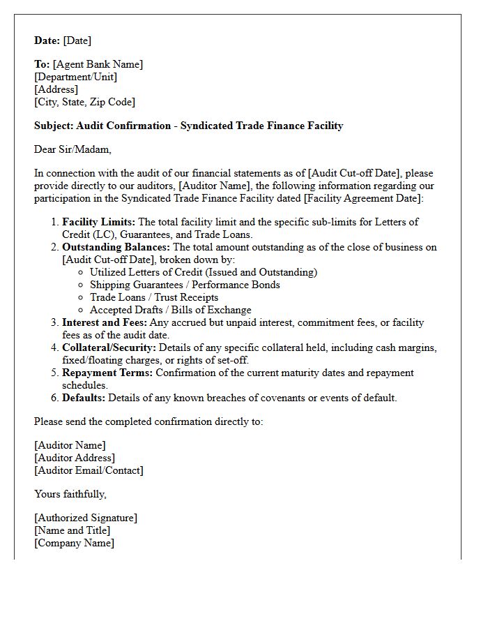 Trade Finance Syndicated Facility Audit Confirmation Letter