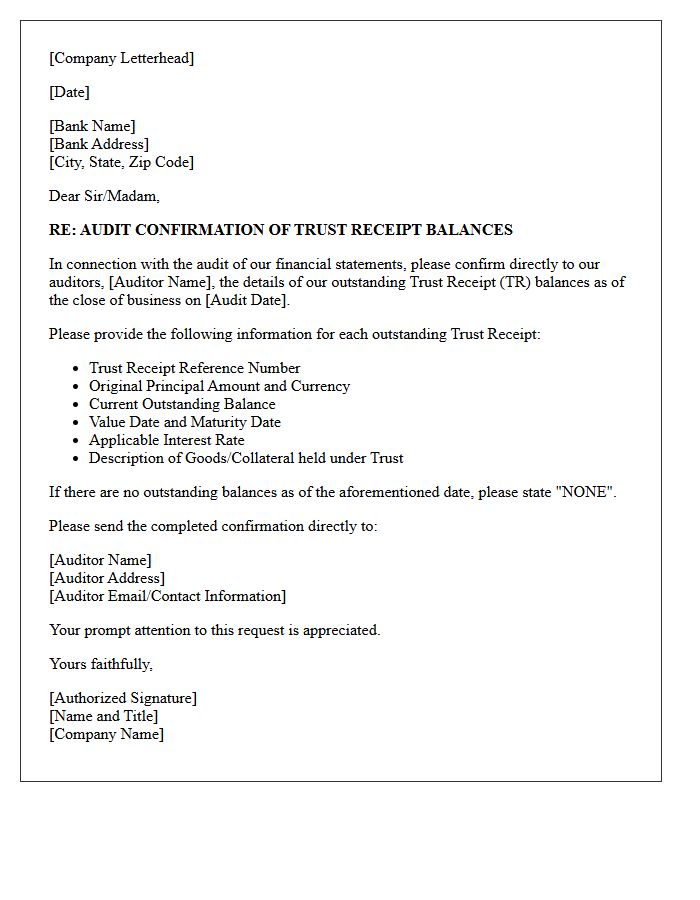 Trust Receipt Balance Audit Confirmation Letter