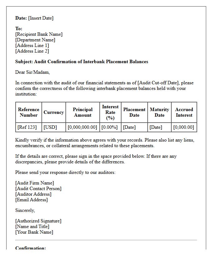 Outstanding Interbank Placement Balance Audit Confirmation Letter