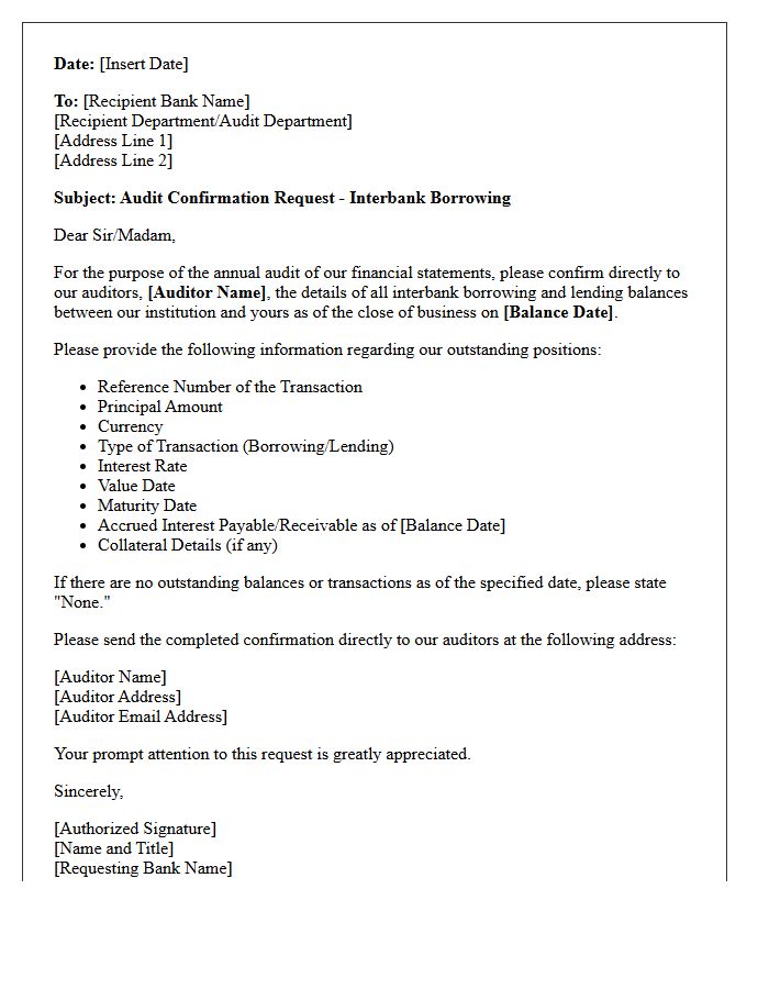Standard Interbank Borrowing Audit Confirmation Letter