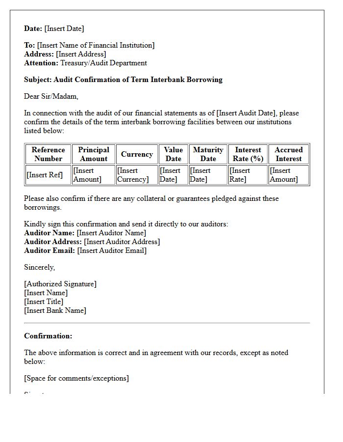 Term Interbank Borrowing Audit Confirmation Letter