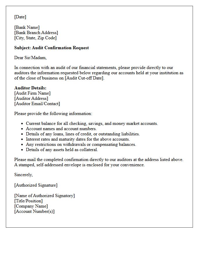 Bank Account Balance Audit Confirmation Letter