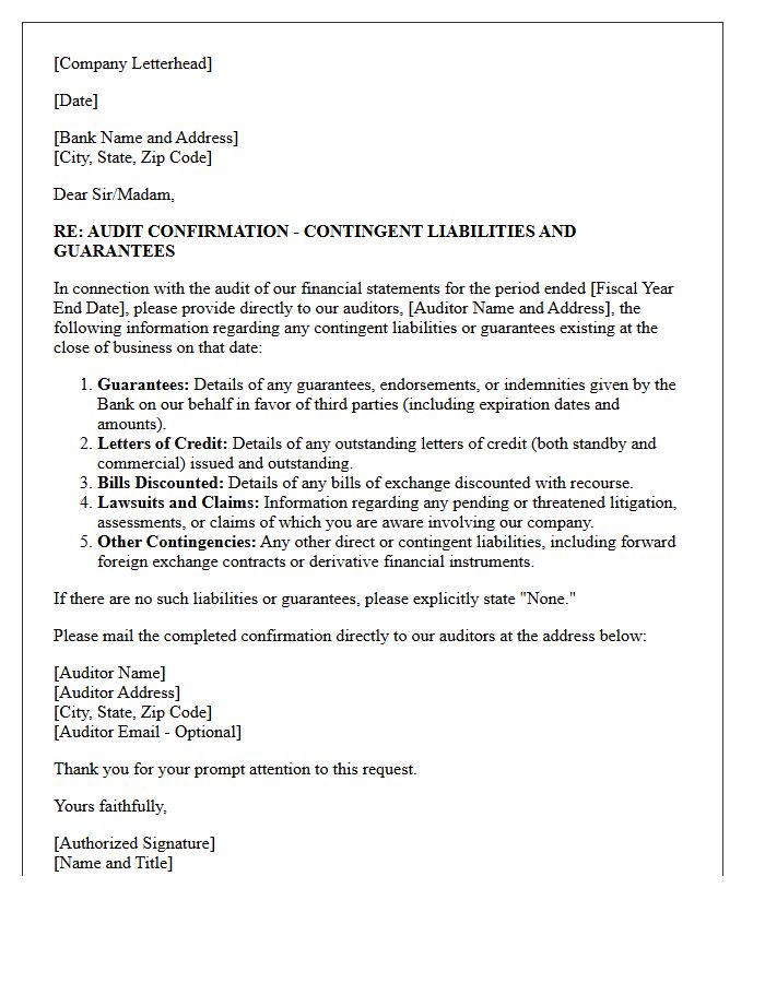 Contingent Liability and Guarantee Audit Confirmation Letter