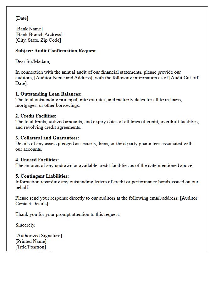 Credit Facility and Outstanding Loan Audit Confirmation Letter