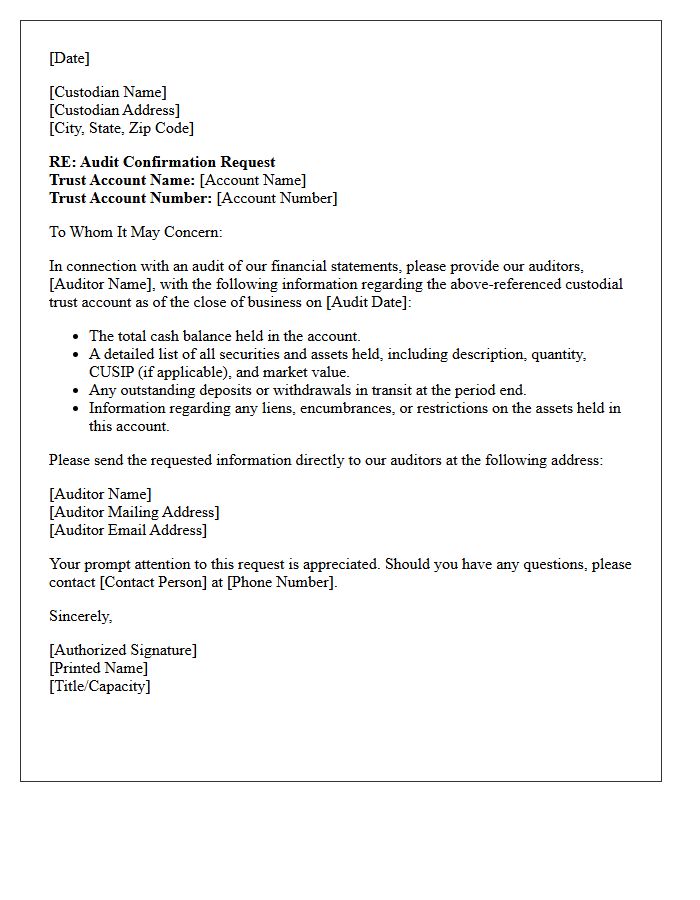 Custodial Trust Account Audit Confirmation Letter