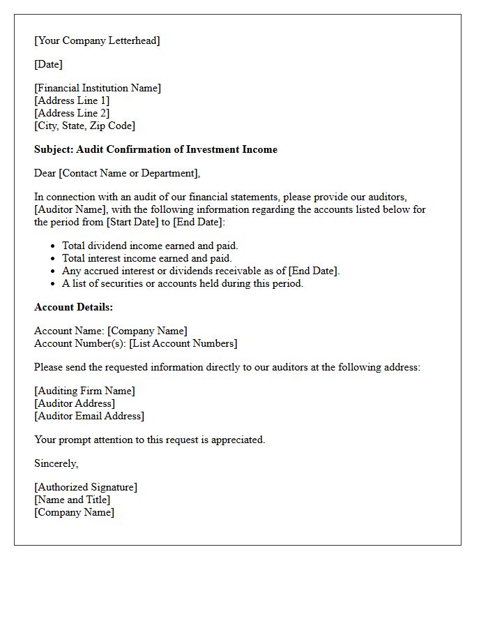 Dividend and Interest Income Audit Confirmation Letter