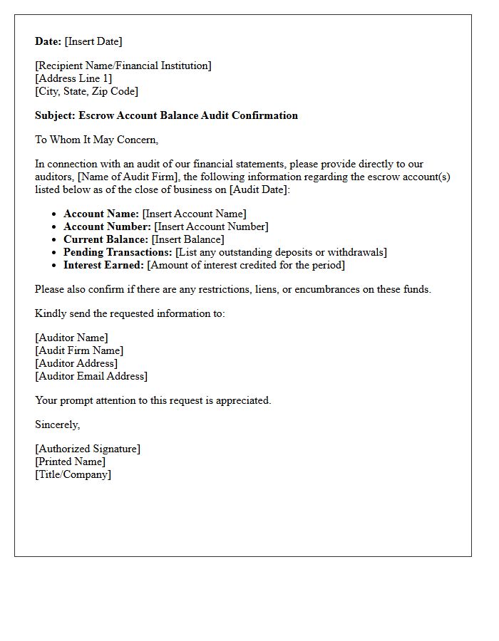 Escrow Account Balance Audit Confirmation Letter