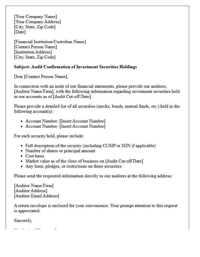 Investment Securities Holding Audit Confirmation Letter