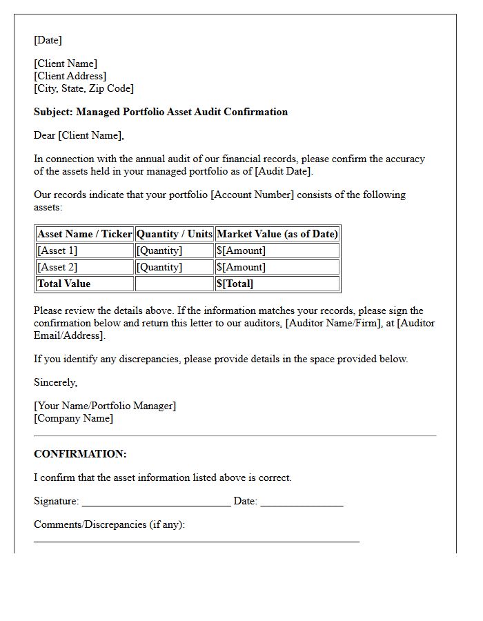 Managed Portfolio Asset Audit Confirmation Letter