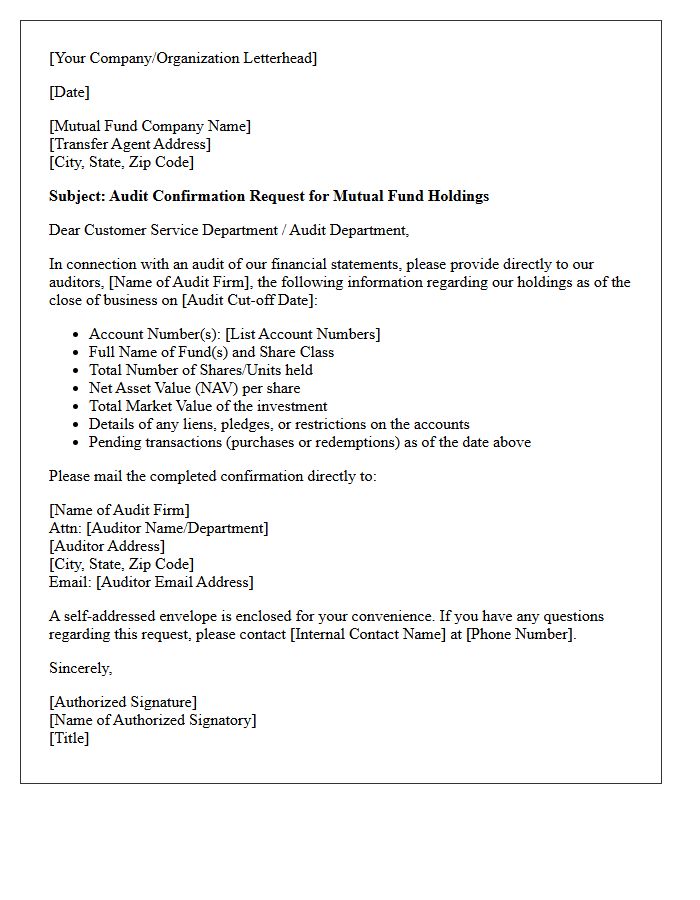 Mutual Fund Holding Audit Confirmation Letter
