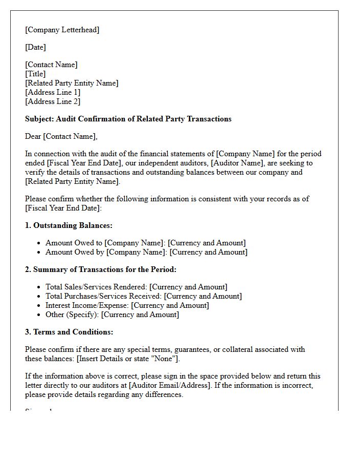 Related Party Transaction Audit Confirmation Letter