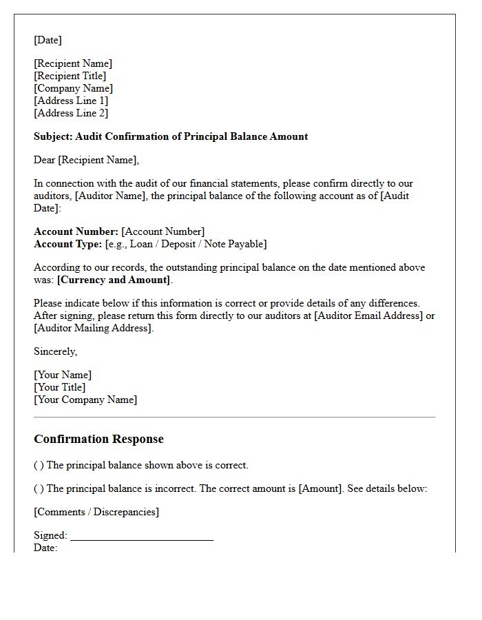 Audit Letter Confirmation Of Principal Balance Amount