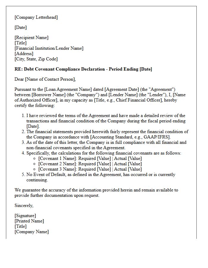 Debt Covenant Compliance Guarantee Letter Declaration
