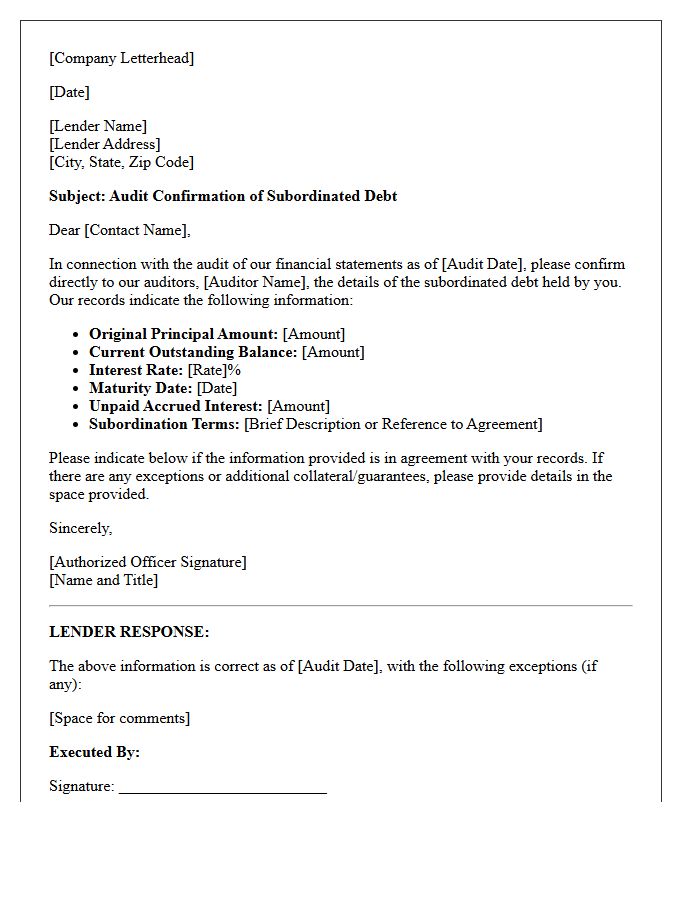 Subordinated Debt Audit Confirmation Letter Executed Signatures