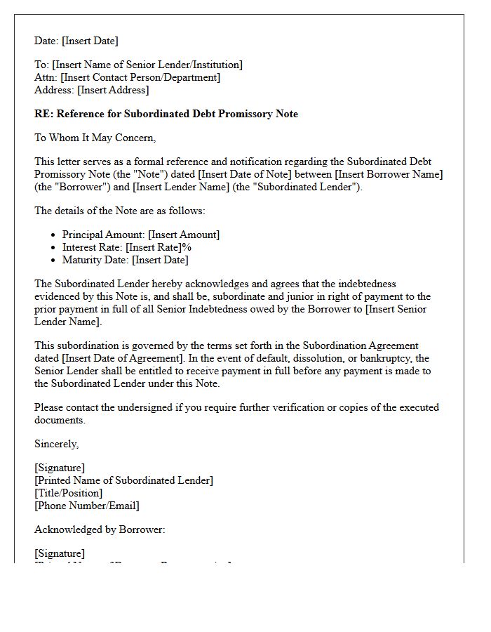 Subordinated Debt Promissory Note Letter Reference