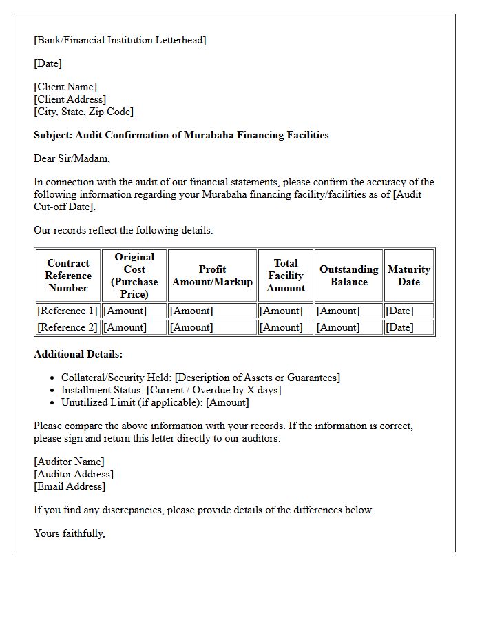 Corporate Client Murabaha Financing Audit Confirmation Letter