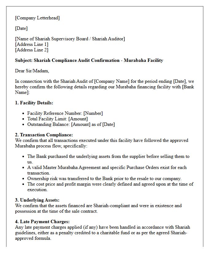 Murabaha Facility Shariah Compliance Audit Confirmation Letter