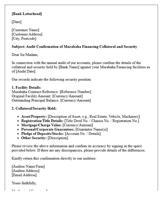 Murabaha Financing Collateral And Security Audit Confirmation Letter