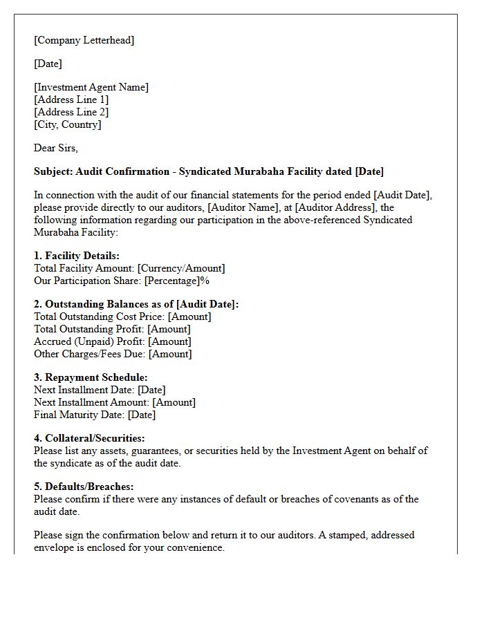 Syndicated Murabaha Facility Audit Confirmation Letter