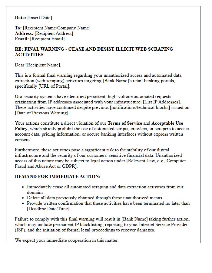 Final Warning Letter for Illicit Web Scraping of Retail Banking Portals