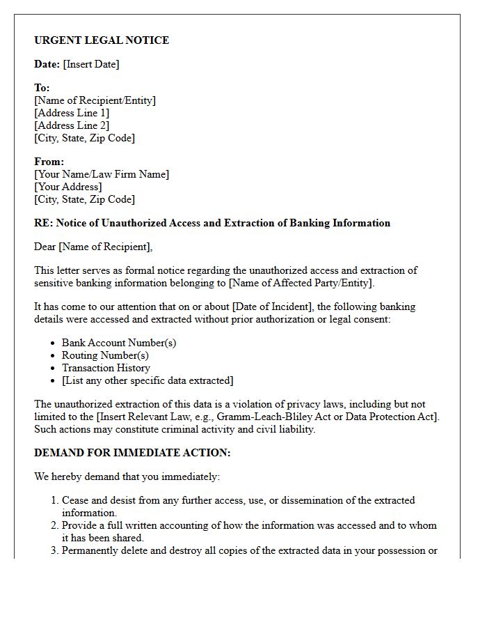 Legal Notice Letter Regarding Unauthorized Extraction of Banking Information