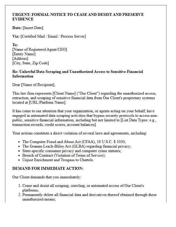 Pre-Litigation Letter for Unlawful Scraping of Sensitive Financial Information