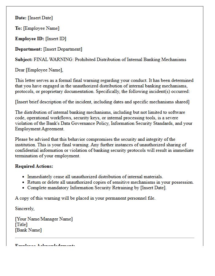 Final Warning Letter for Prohibited Distribution of Internal Banking Mechanisms