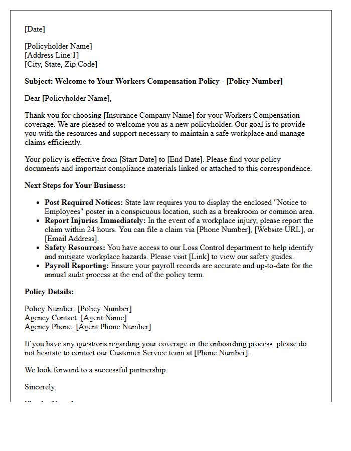 Initial Onboarding Letter for Your Workers Compensation Policy