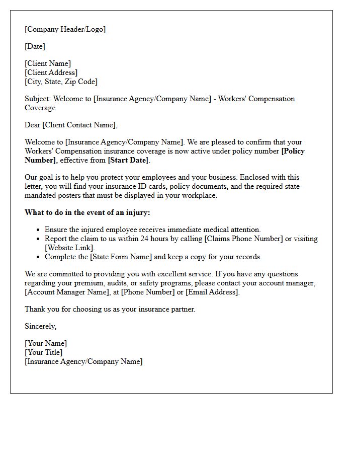 New Client Welcome Letter for Workers Compensation Coverage