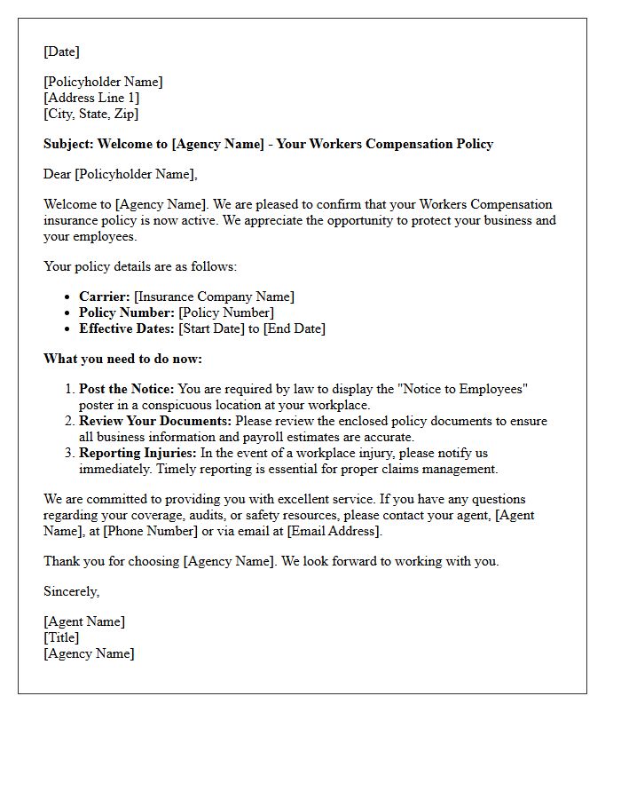 Welcome to the Agency Letter for Workers Compensation Policyholders