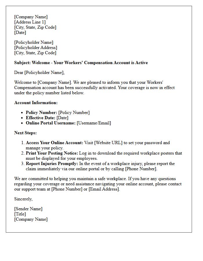 Workers Compensation Account Activation Welcome Letter