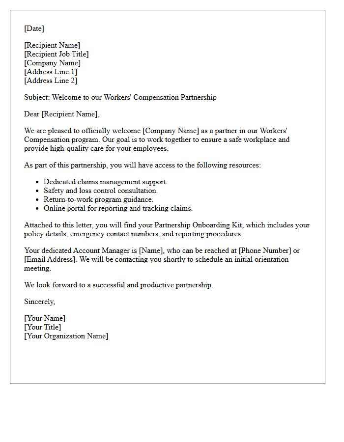 Workers Compensation Partnership Welcome Letter