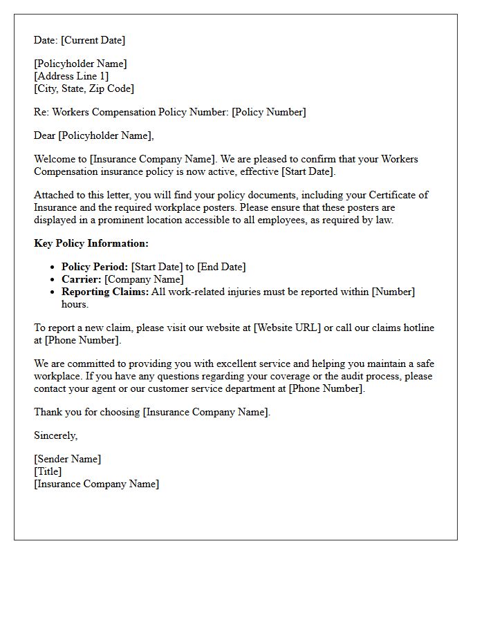 Workers Compensation Policy Inception Welcome Letter