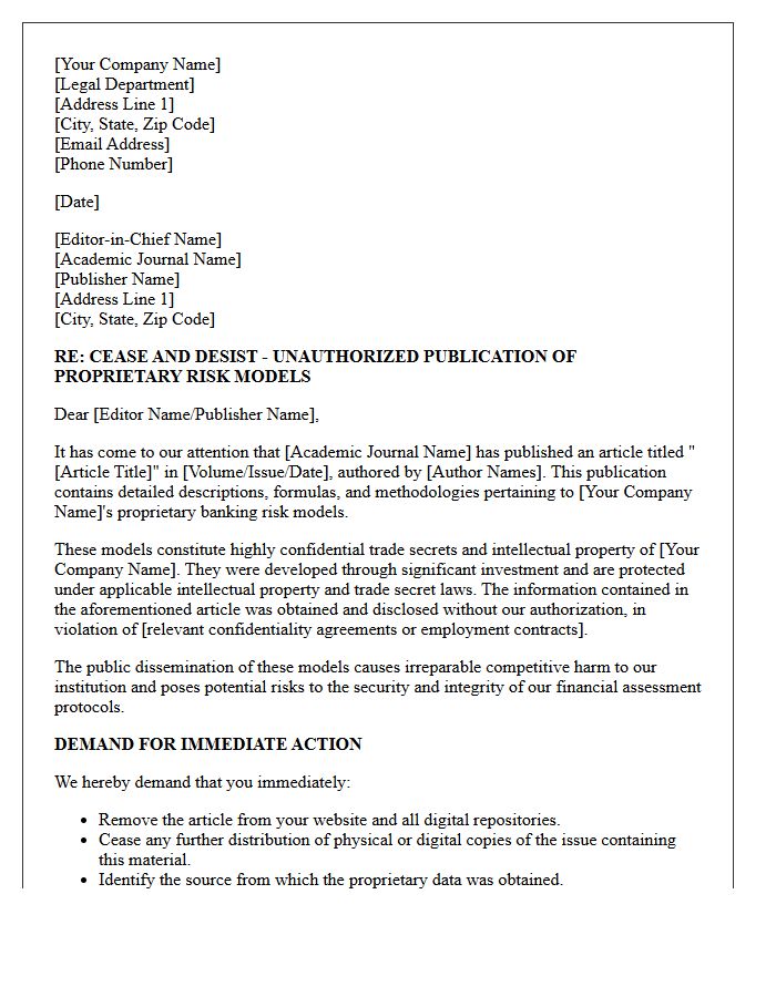 Cease And Desist Letter Demanding Takedown Of Proprietary Banking Risk Models From Academic Journals
