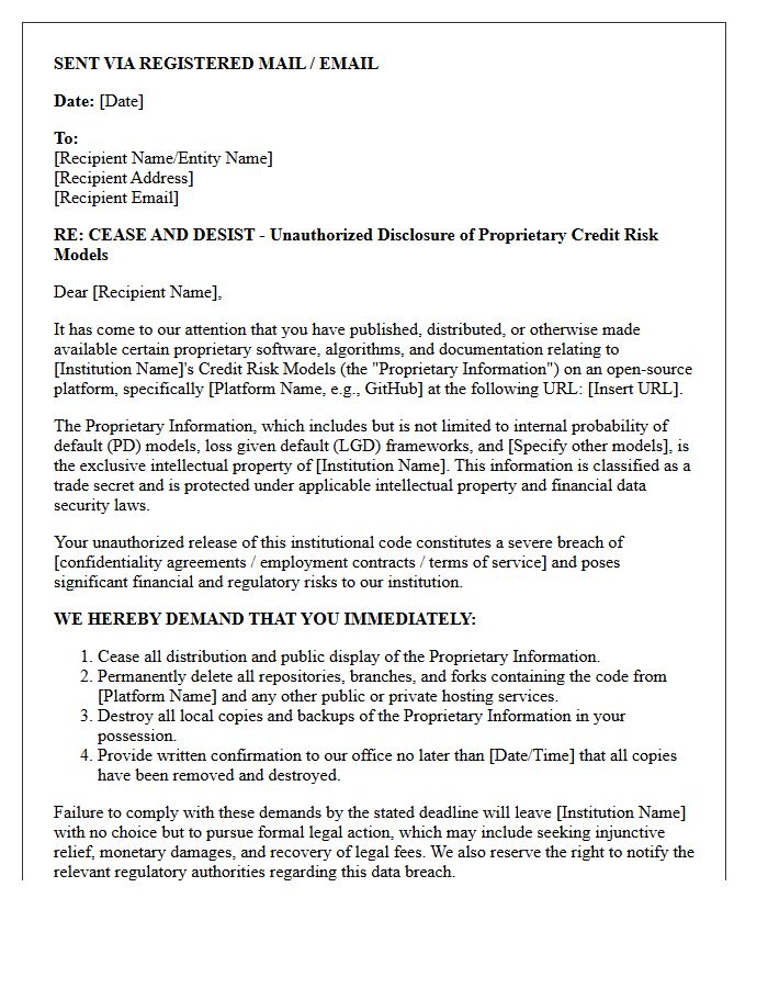 Cease And Desist Letter For Unauthorized Open-Source Release Of Institutional Credit Risk Models
