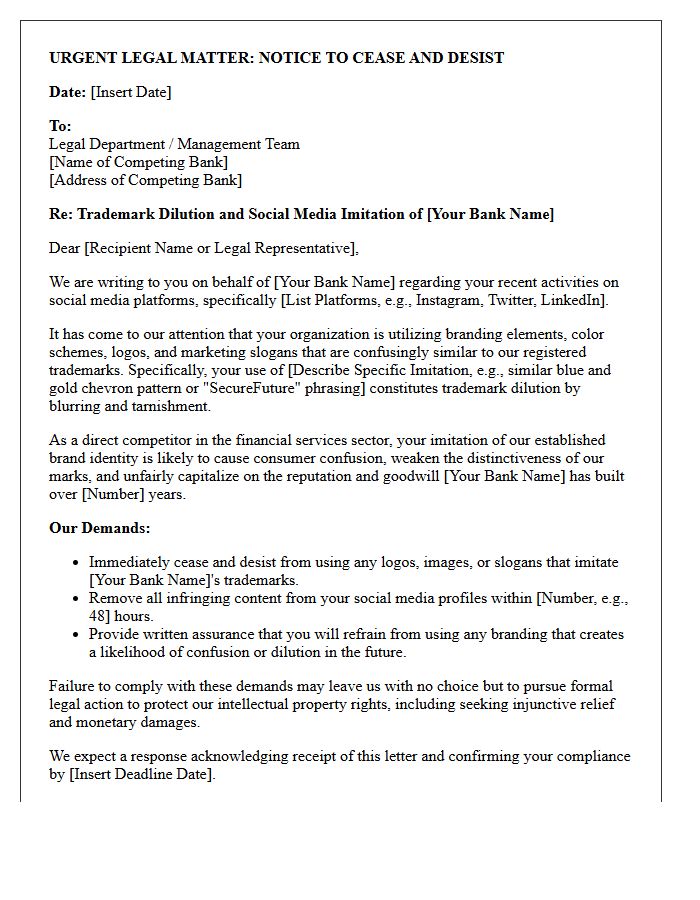 Warning Letter Regarding Trademark Dilution Through Social Media Imitation by Competing Bank
