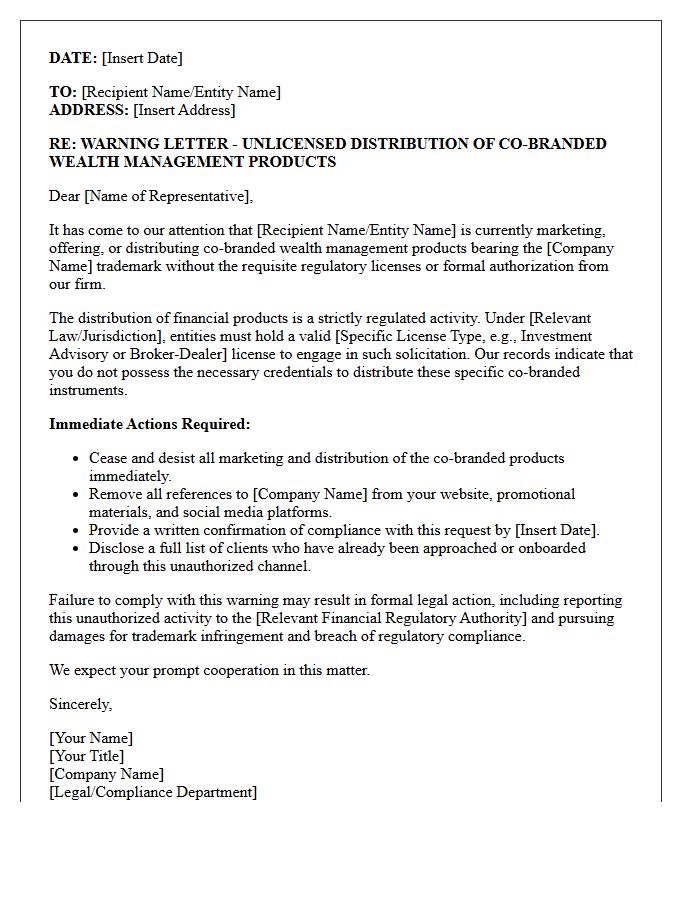 Warning Letter Regarding Unlicensed Distribution of Co-Branded Wealth Management Products