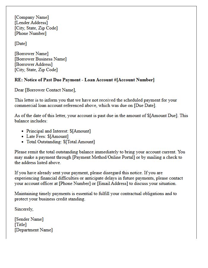 Commercial Loan Missed Payment Notification Letter