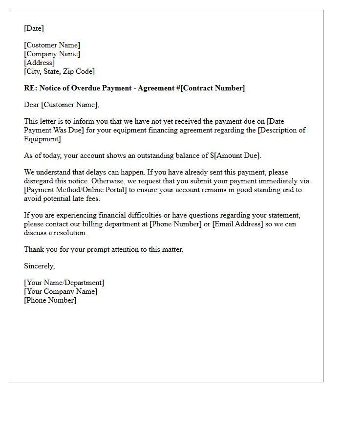 Equipment Financing First Overdue Payment Letter