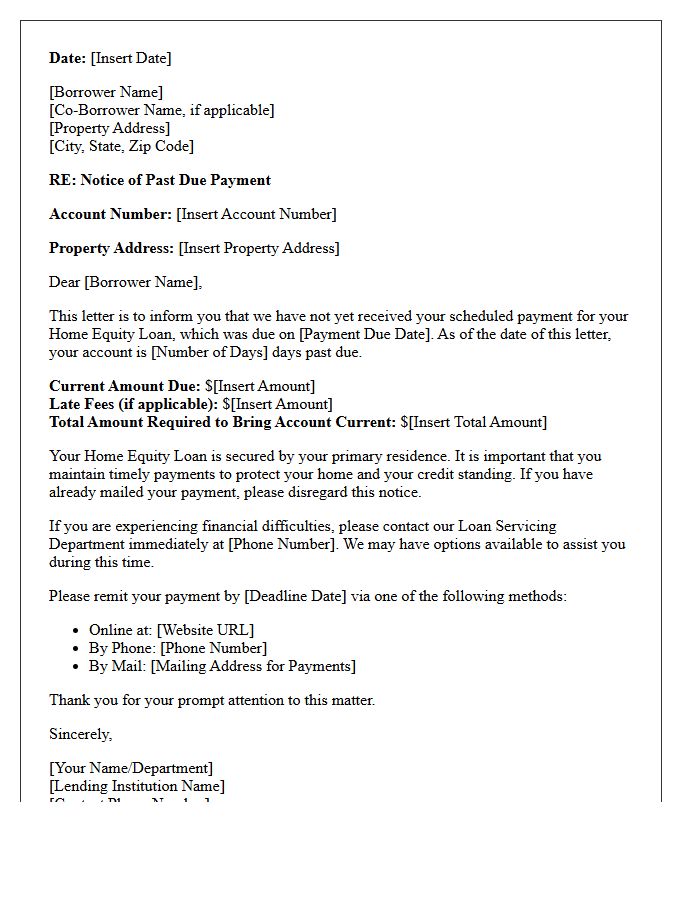Home Equity Loan Initial Past Due Warning Letter