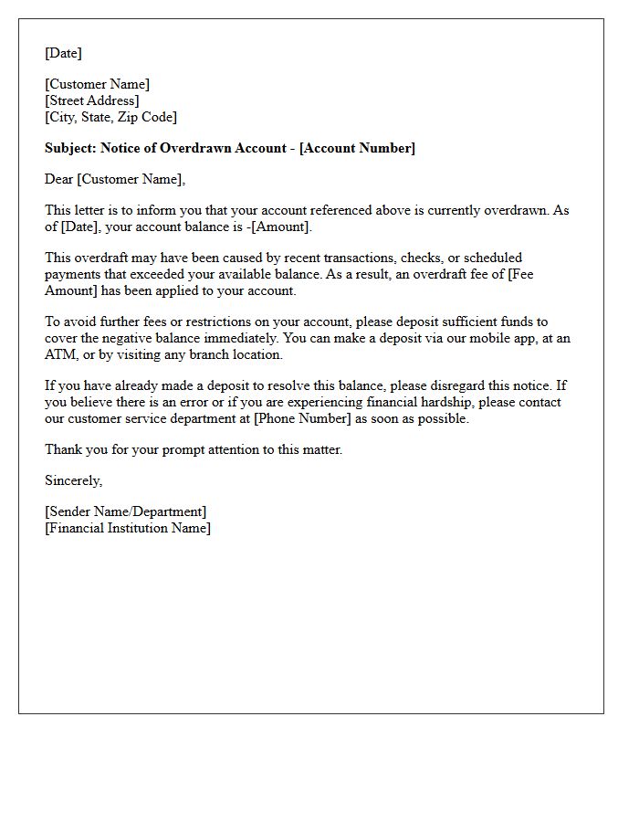 Overdrawn Account Balance First Notice Letter