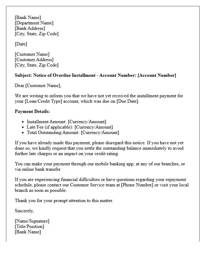 Retail Banking Letter for Initial Overdue Installment
